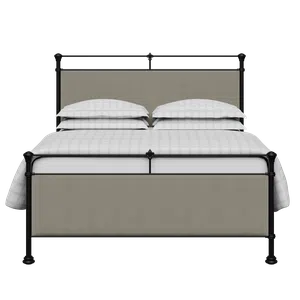 Nancy iron/metal upholstered bed in black with grey fabric - Thumbnail