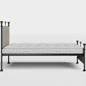 Nancy iron/metal upholstered bed in black with grey fabric - Thumbnail