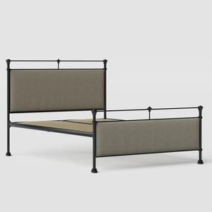 Nancy iron/metal upholstered bed in black with grey fabric - Thumbnail