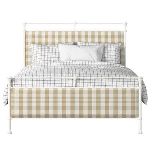 Nancy iron/metal upholstered bed in ivory with grey fabric - Thumbnail