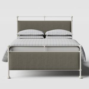 Nancy iron/metal upholstered bed in ivory with grey fabric - Thumbnail