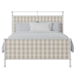 Nancy iron/metal upholstered bed in white with grey fabric - Thumbnail