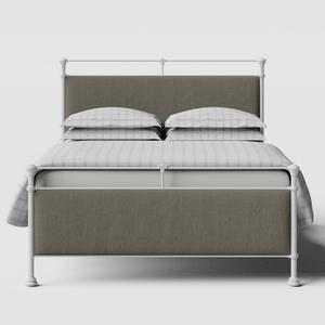 Nancy iron/metal upholstered bed in white with grey fabric - Thumbnail