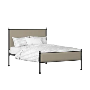 Neville Slim iron/metal upholstered bed in black with oatmeal fabric - Thumbnail