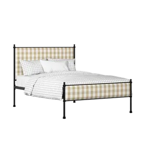 Neville Slim iron/metal upholstered bed in black with Romo Kemble Putty fabric - Thumbnail