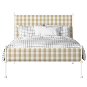 Neville Slim iron/metal upholstered bed in ivory with grey fabric - Thumbnail