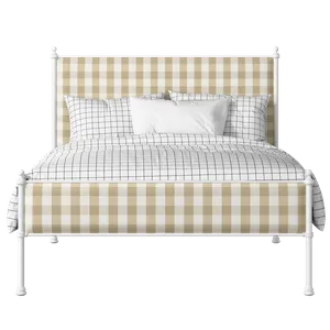 Neville Slim iron/metal upholstered bed in white with grey fabric - Thumbnail