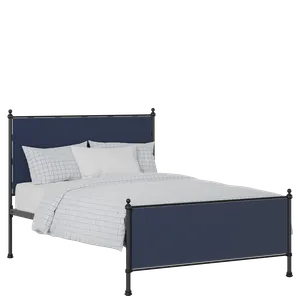 Neville iron/metal upholstered bed in black with blue fabric - Thumbnail