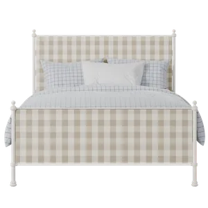 Neville iron/metal upholstered bed in ivory with grey fabric - Thumbnail