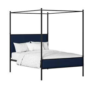 Reims Slim iron/metal upholstered bed in black with blue fabric - Thumbnail