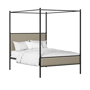 Reims Slim iron/metal upholstered bed in black with oatmeal fabric - Thumbnail