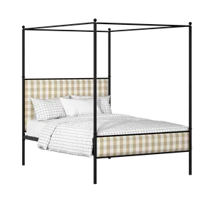 Reims Slim iron/metal upholstered bed in black with Romo Kemble Putty fabric - Thumbnail