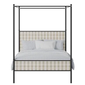 Reims Slim iron/metal upholstered bed in black with Romo Kemble Putty fabric - Thumbnail