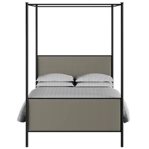 Reims iron/metal upholstered bed in black with grey fabric - Thumbnail