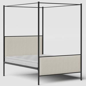 Reims iron/metal upholstered bed in black with mist fabric - Thumbnail