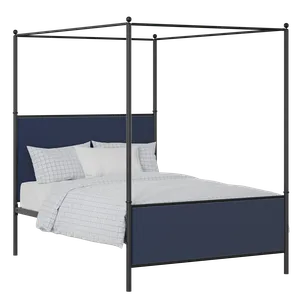Reims iron/metal upholstered bed in black with blue fabric - Thumbnail