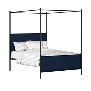 Reims iron/metal upholstered bed in black with blue fabric - Thumbnail