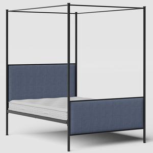 Reims cama de metal en negro con tela azul - Thumbnail