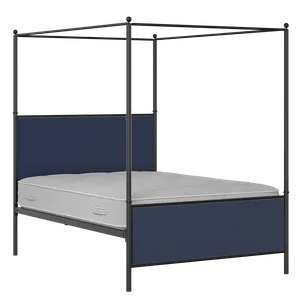 Reims cama de metal en negro con tela azul - Thumbnail