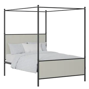 Reims iron/metal upholstered bed in black with oatmeal fabric - Thumbnail
