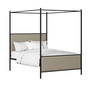 Reims iron/metal upholstered bed in black with oatmeal fabric - Thumbnail