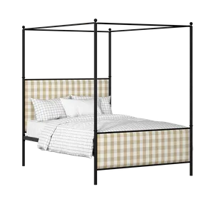 Reims iron/metal upholstered bed in black with Romo Kemble Putty fabric - Thumbnail