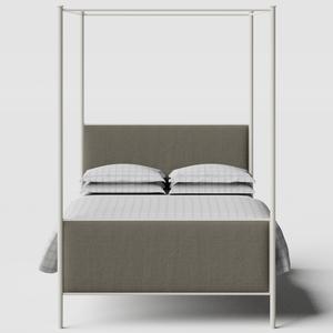 Reims iron/metal upholstered bed in ivory with grey fabric - Thumbnail