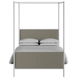 Reims iron/metal upholstered bed in white with grey fabric - Thumbnail