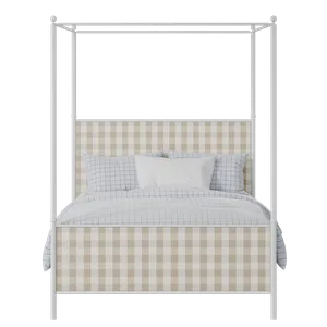 Reims cama de metal en blanco con tela gris - Thumbnail
