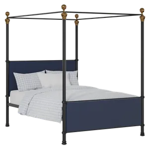 Riviere iron/metal upholstered bed in black with blue fabric - Thumbnail