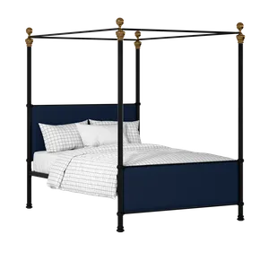 Riviere iron/metal upholstered bed in black with blue fabric - Thumbnail