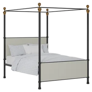 Riviere iron/metal upholstered bed in black with oatmeal fabric - Thumbnail