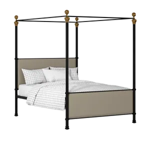 Riviere iron/metal upholstered bed in black with oatmeal fabric - Thumbnail