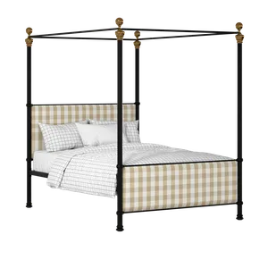 Riviere iron/metal upholstered bed in black with Romo Kemble Putty fabric - Thumbnail