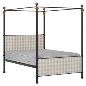 Riviere iron/metal upholstered bed in black with Romo Kemble Putty fabric - Thumbnail