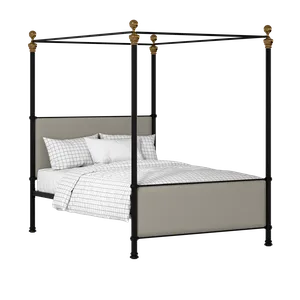 Riviere iron/metal upholstered bed in black with silver fabric - Thumbnail