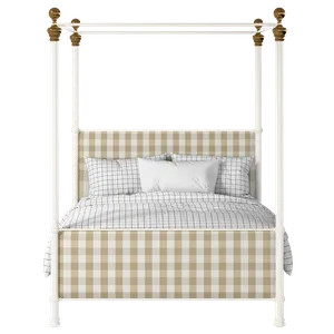 Riviere iron/metal upholstered bed in ivory with grey fabric - Thumbnail