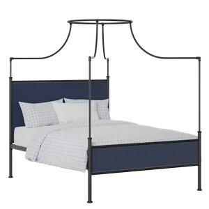 Waterloo Slim iron/metal upholstered bed in black with blue fabric - Thumbnail