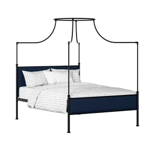 Waterloo Slim iron/metal upholstered bed in black with blue fabric - Thumbnail