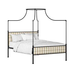 Waterloo Slim iron/metal upholstered bed in black with Romo Kemble Putty fabric - Thumbnail