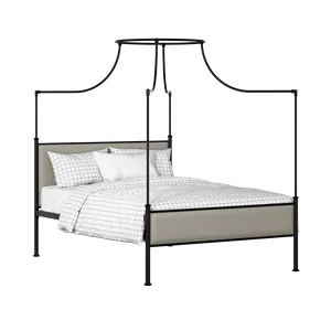 Waterloo Slim iron/metal upholstered bed in black with silver fabric - Thumbnail