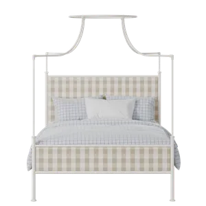 Waterloo Slim iron/metal upholstered bed in ivory with grey fabric - Thumbnail