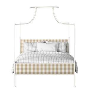 Waterloo Slim iron/metal upholstered bed in ivory with grey fabric - Thumbnail