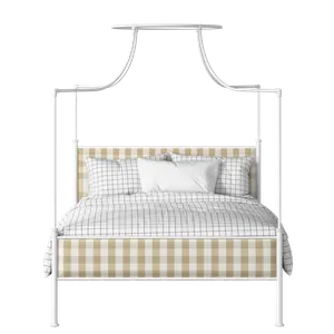 Waterloo Slim iron/metal upholstered bed in white with grey fabric - Thumbnail