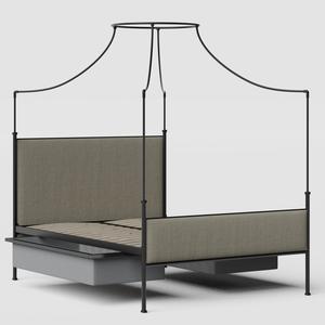 Waterloo iron/metal upholstered bed in black with drawers - Thumbnail