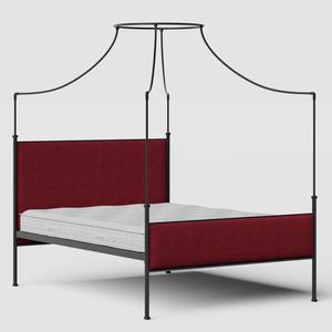 Waterloo iron/metal upholstered bed in black with cherry fabric - Thumbnail