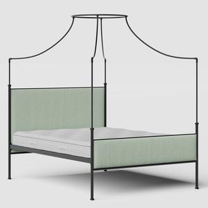 Waterloo iron/metal upholstered bed in black with duckegg fabric - Thumbnail