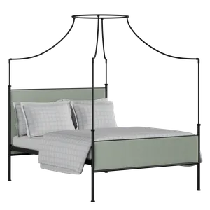 Waterloo iron/metal upholstered bed in black with duckegg fabric - Thumbnail
