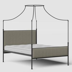 Waterloo iron/metal upholstered bed in black with grey fabric - Thumbnail