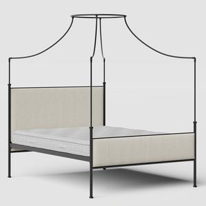 Waterloo iron/metal upholstered bed in black with mist fabric - Thumbnail